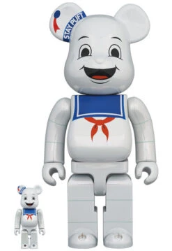400% & 100% Bearbrick Set - Stay Puft Marshmallow Man (White Chrome)