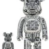 400% & 100% Bearbrick Set - H.R. Giger (White Chrome)