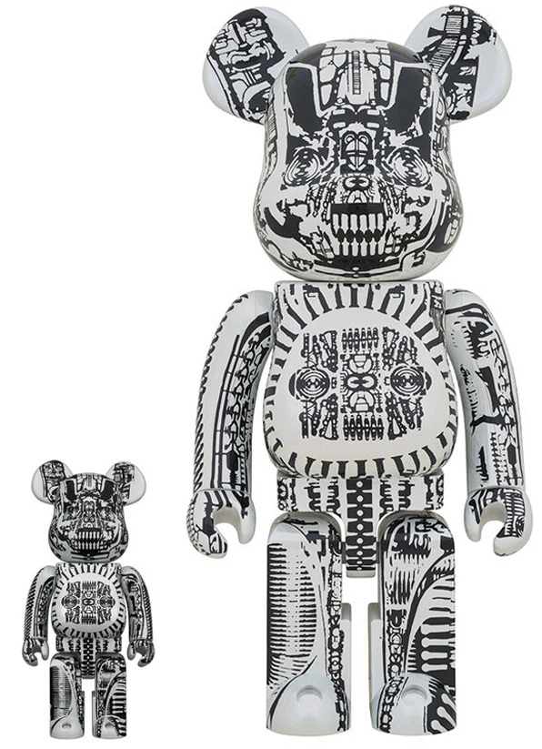 400% & 100% Bearbrick Set - H.R. Giger (White Chrome)